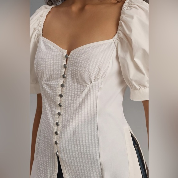 NWT! Anthropologie White Maeve Puff-Sleeve Sweetheart Top Size L 🍓 - Picture 3 of 8